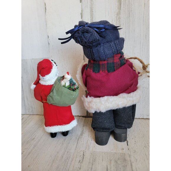 Vintage Santa Claus kid unique plaid doll figure set Xmas decor - Picture 7 of 8